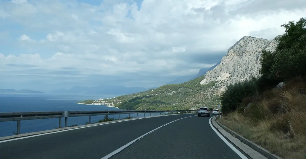 Driving along the southern Dalmatian coast on the route from Split to Dubrovnik