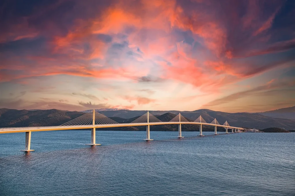 Peljesac Bridge connecting southern Dalmatia on the coastal route toward Dubrovnik