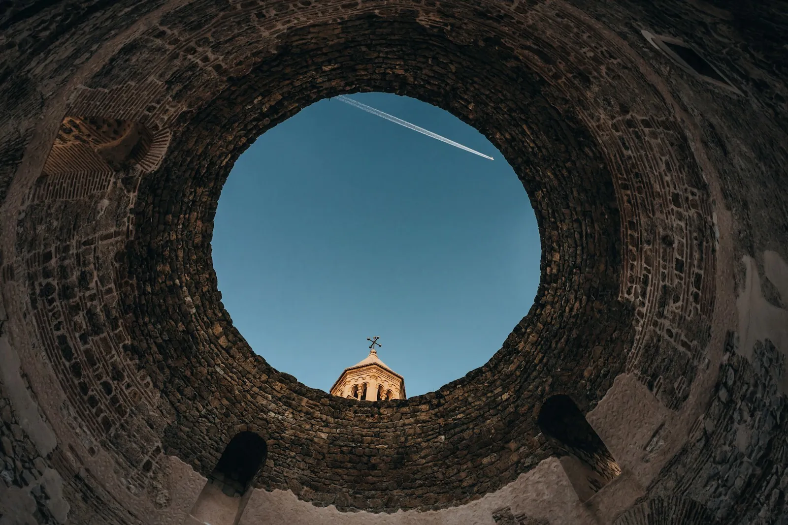 split-croatia-vestibule-cathedral-peristil Look through Vestibul in Split Croatia with cathedral of saint Domnius and sky