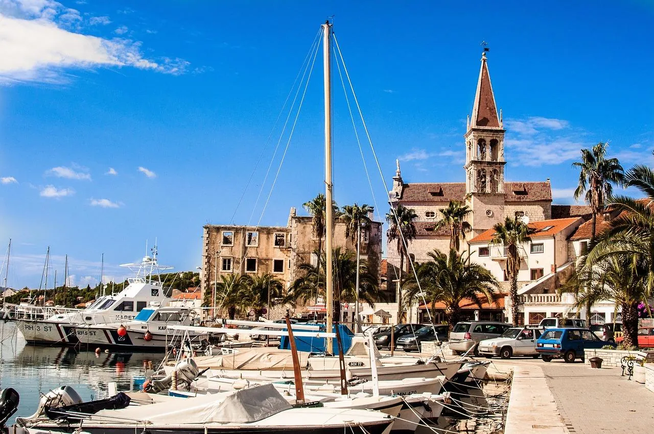 brac-island-milna-harbour-croatia Milna harbour on Brač island, Croatia, with stone houses and boats by the waterfront