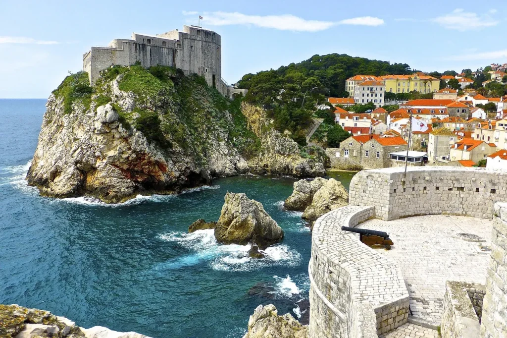 Fort Lovrijenac and Dubrovnik city walls overlooking the Adriatic Sea