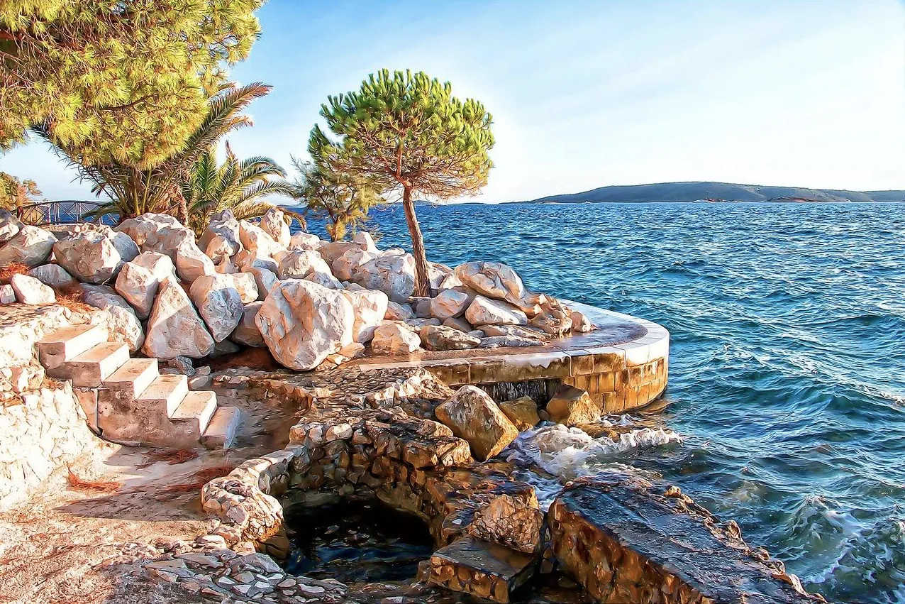 Rocky Adriatic coastline in Croatia Ciovo with preserved natural surroundings