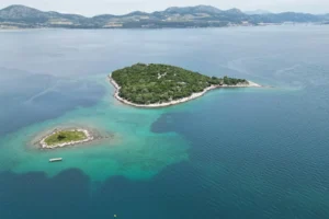 Small Adriatic island on the Croatian coast, seen from above