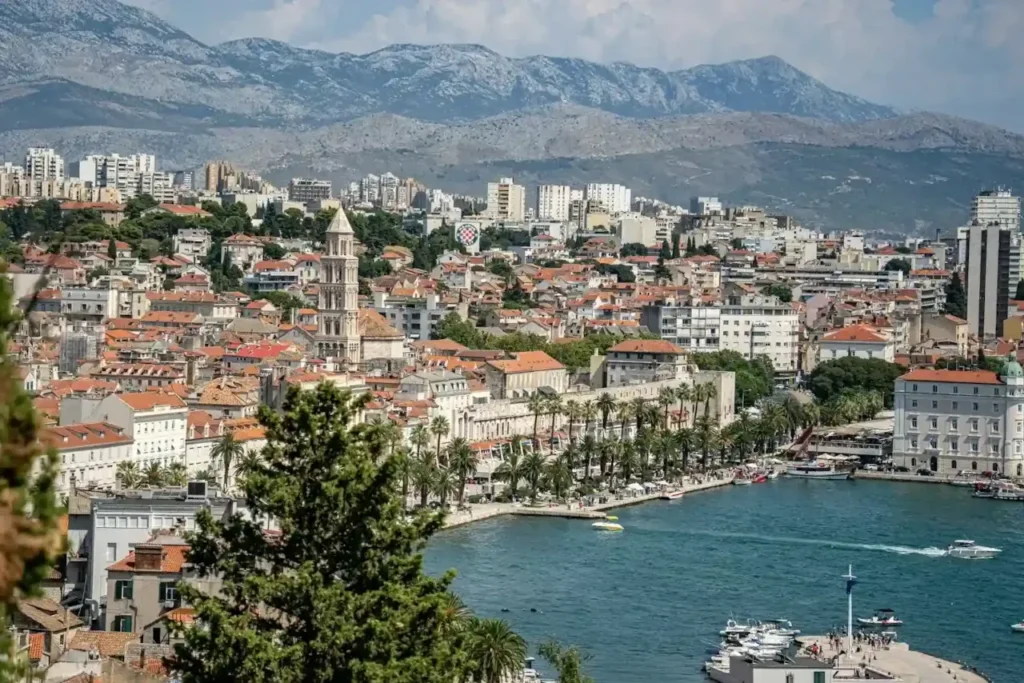 View of Split historic centre and harbour on the Adriatic coast of Croatia