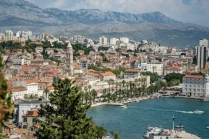 View of Split historic centre and harbour on the Adriatic coast of Croatia