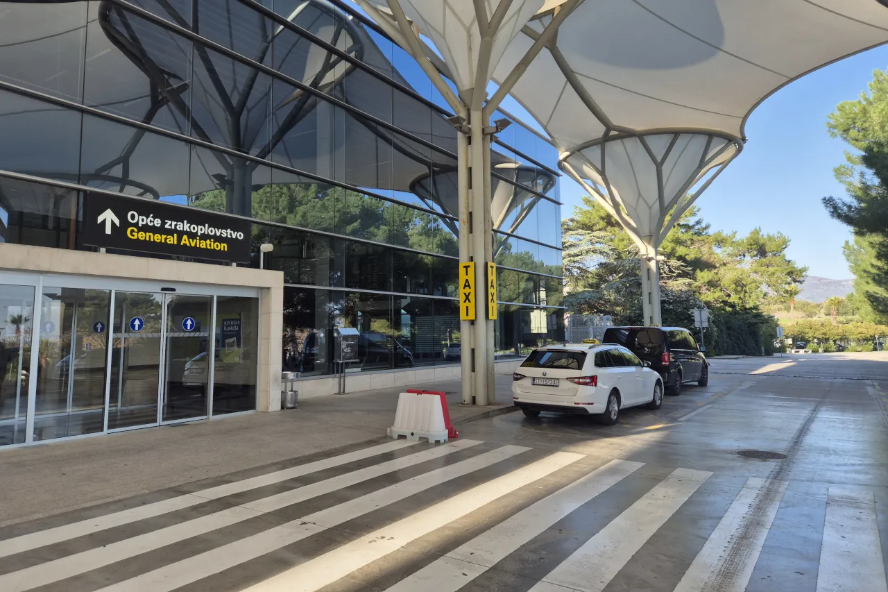 Taxi rank outside the arrivals area at Split Airport