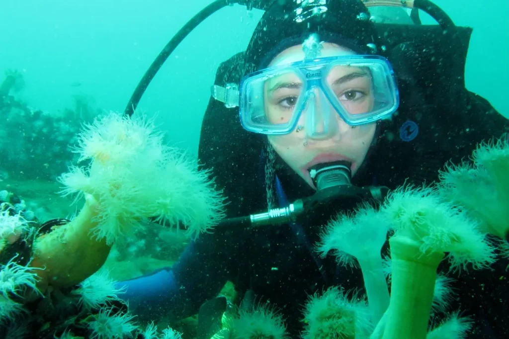 Scuba diver exploring strange sea creatures in Croatia Adriatic Sea