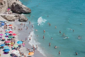 People swimming on the Croatian coast during unusually hot Croatia weather in May