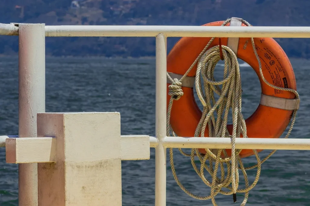 Life ring aboard a vessel illustrating the Split maritime accident near Split, Croatia.