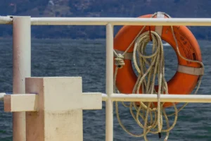 Life ring aboard a vessel illustrating the Split maritime accident near Split, Croatia.