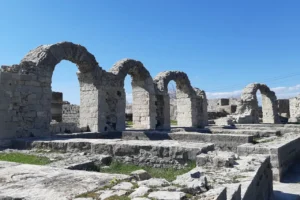 Roman ruins and stone arches in Salona Croatia, the ancient capital of Dalmatia near Split
