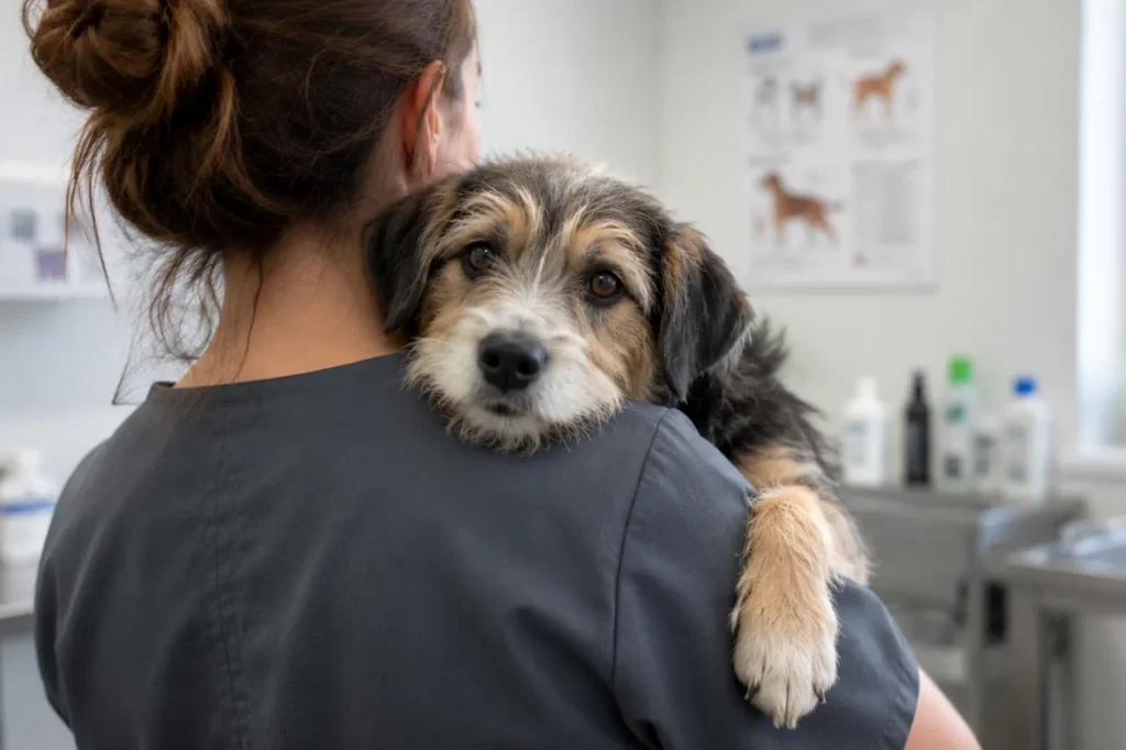 Dog being cared for by a veterinarian at one of the emergency veterinary clinics in Croatia