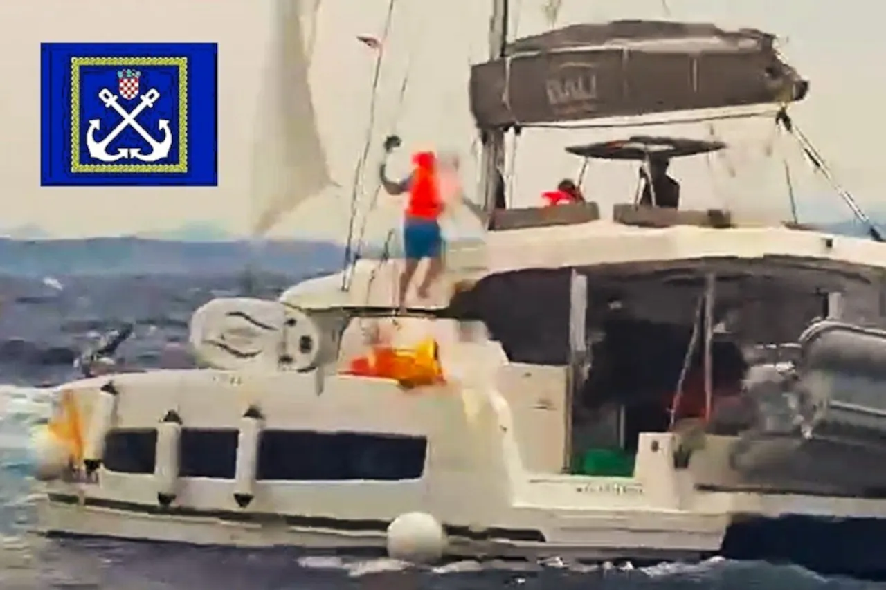 Charter catamaran during the search after an Austrian skipper fell from a charter catamaran near Šolta
