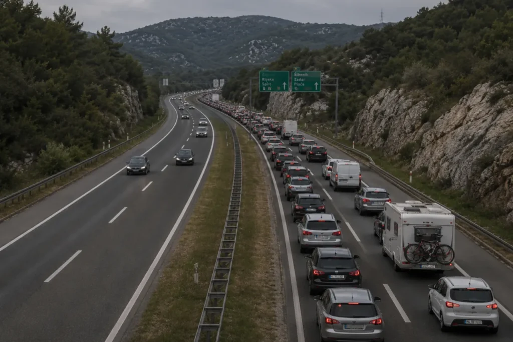 Heavy Croatia traffic on the A1 motorway during the summer travel season illustration