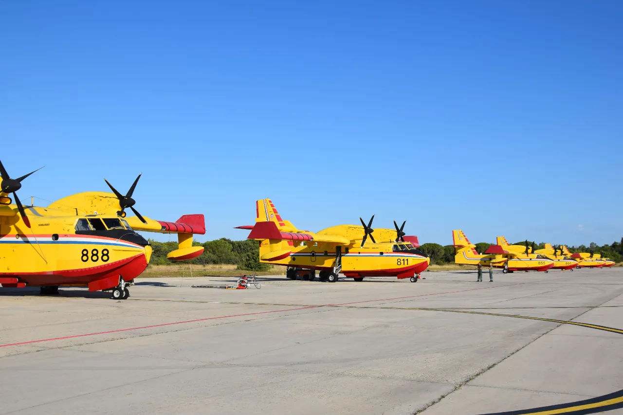 Croatian Canadair firefighting aircraft at Zemunik Air Base, including the Croatian Canadair sent to France