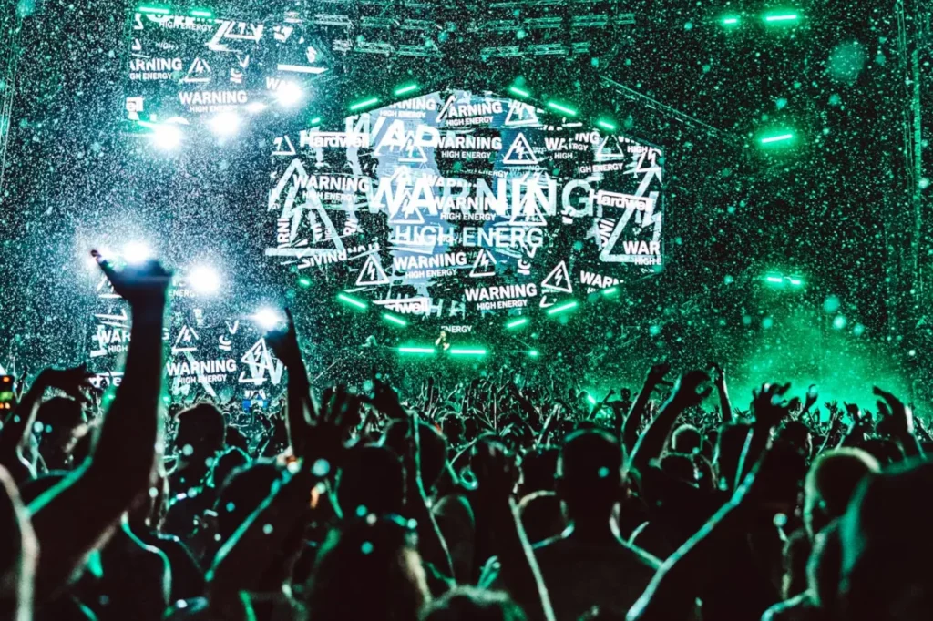 Crowd dancing in the rain during the second night of Ultra Europe 2026 in Split