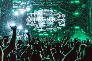 Crowd dancing in the rain during the second night of Ultra Europe 2026 in Split
