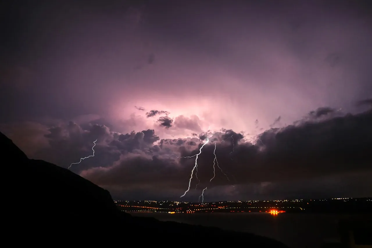 Sudden thunderstorms hit Croatia after an intense summer heatwave, bringing lightning across the Adriatic coast