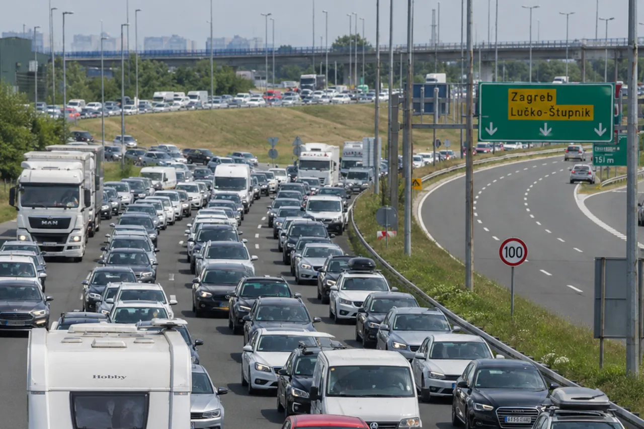 Traffic conditions on Croatian roads during heavy congestion on the A1 motorway towards Zagreb