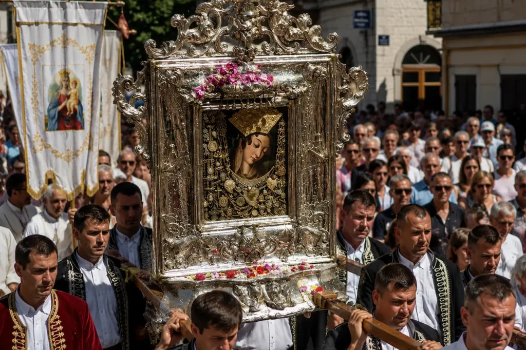 Religious procession marking August 15 in Croatia and the Feast of the Assumption