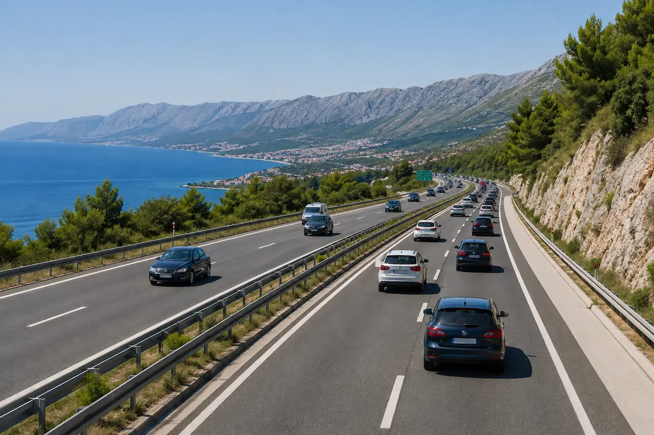 Croatia traffic updates, cars travelling on a coastal highway in Croatia