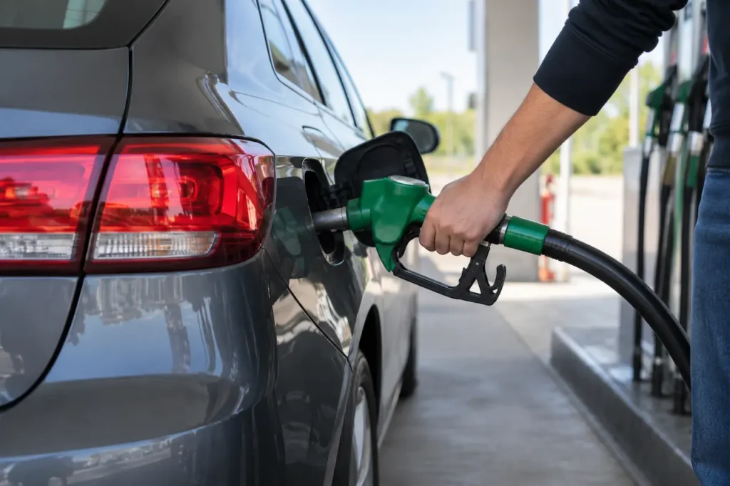 New fuel prices in Croatia as a driver fills a car with fuel at a petrol station