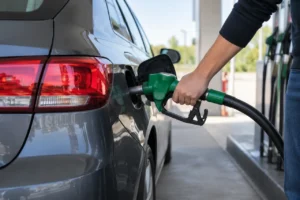 New fuel prices in Croatia as a driver fills a car with fuel at a petrol station