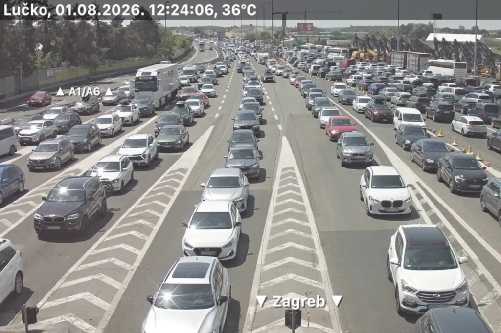 Heavy traffic in Croatia with long queues at the Lučko toll plaza on the A1 motorway