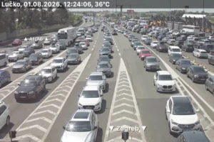 Heavy traffic in Croatia with long queues at the Lučko toll plaza on the A1 motorway