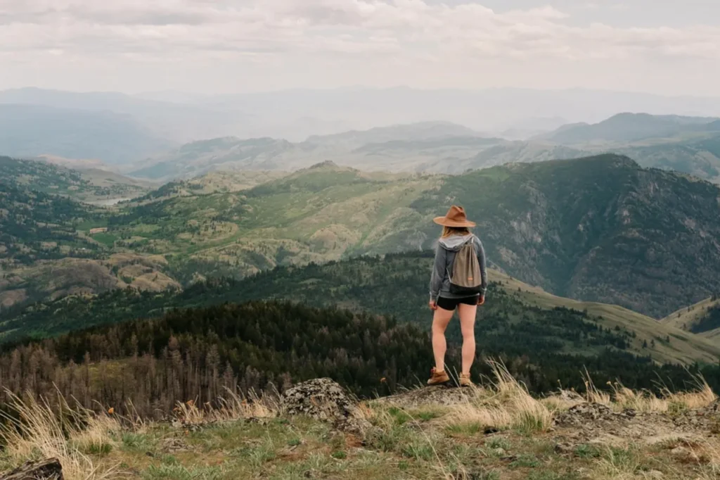 Hiker in the mountains illustrating the safety warning for hiking on Omiška Dinara