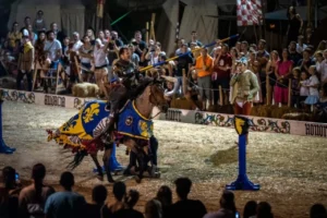 Knight competing in a tournament at the Medieval Festival in Svetvinčenat