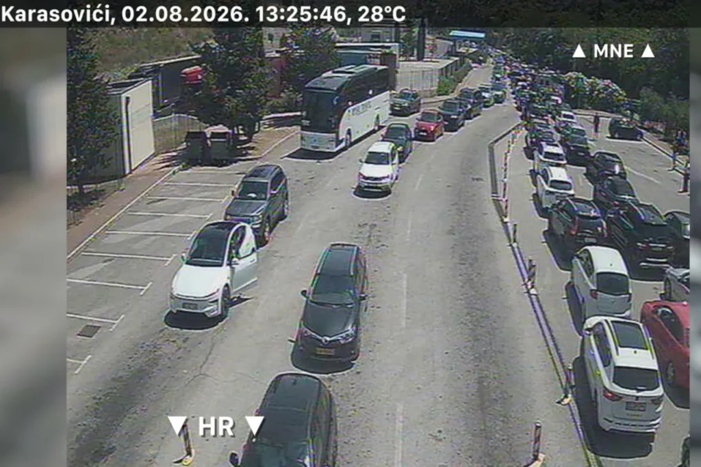 Traffic queues at the Karasovići border crossing as Montenegro border delays cause hours-long waits