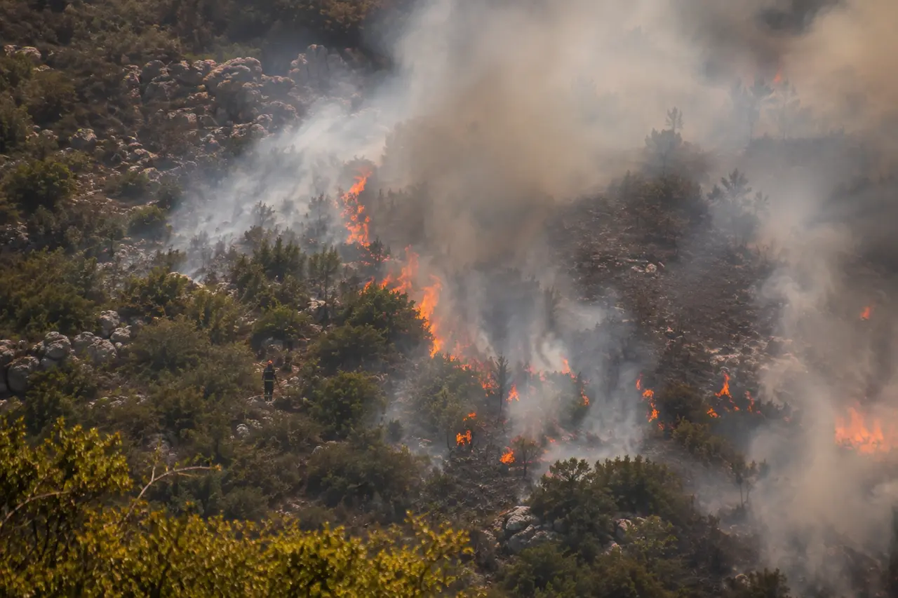Wildfire near Dubrovnik burning across inaccessible rocky terrain