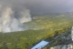 Wildfire on Pelješac burning near Kuna Pelješka