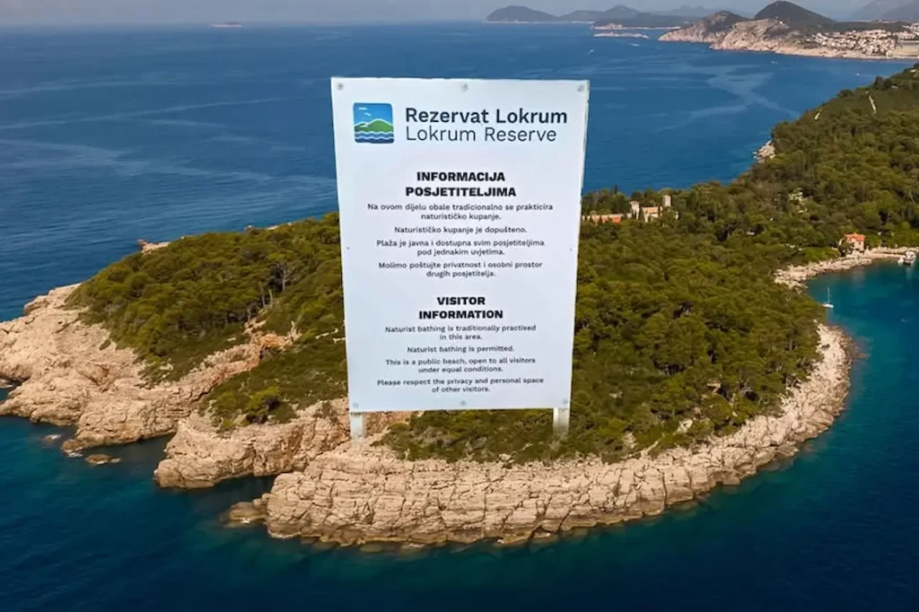 New sign confirming that naturist swimming is permitted at Lokrum nudist beach