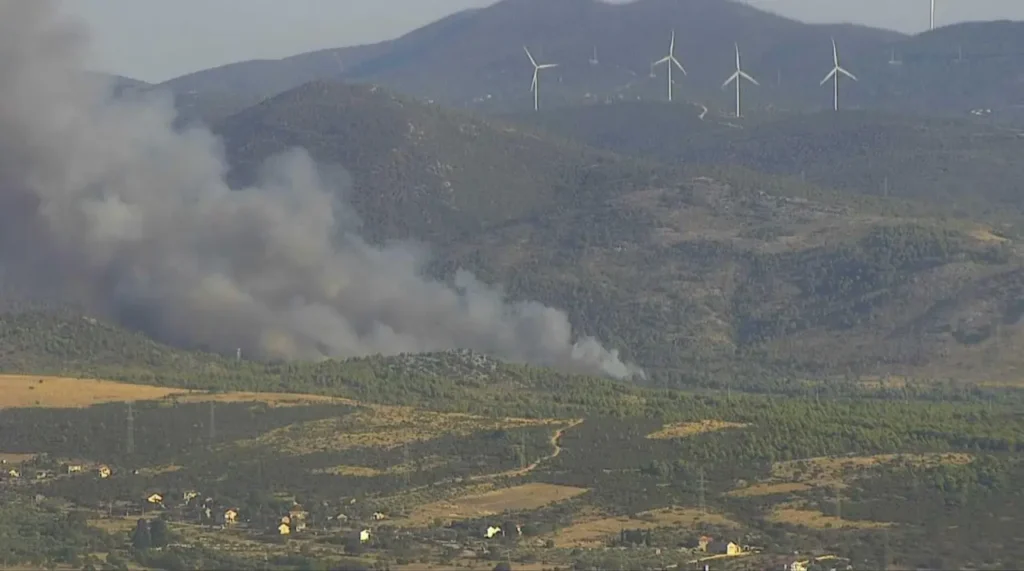 Smoke rising from one of the wildfires in Dalmatia near Perković